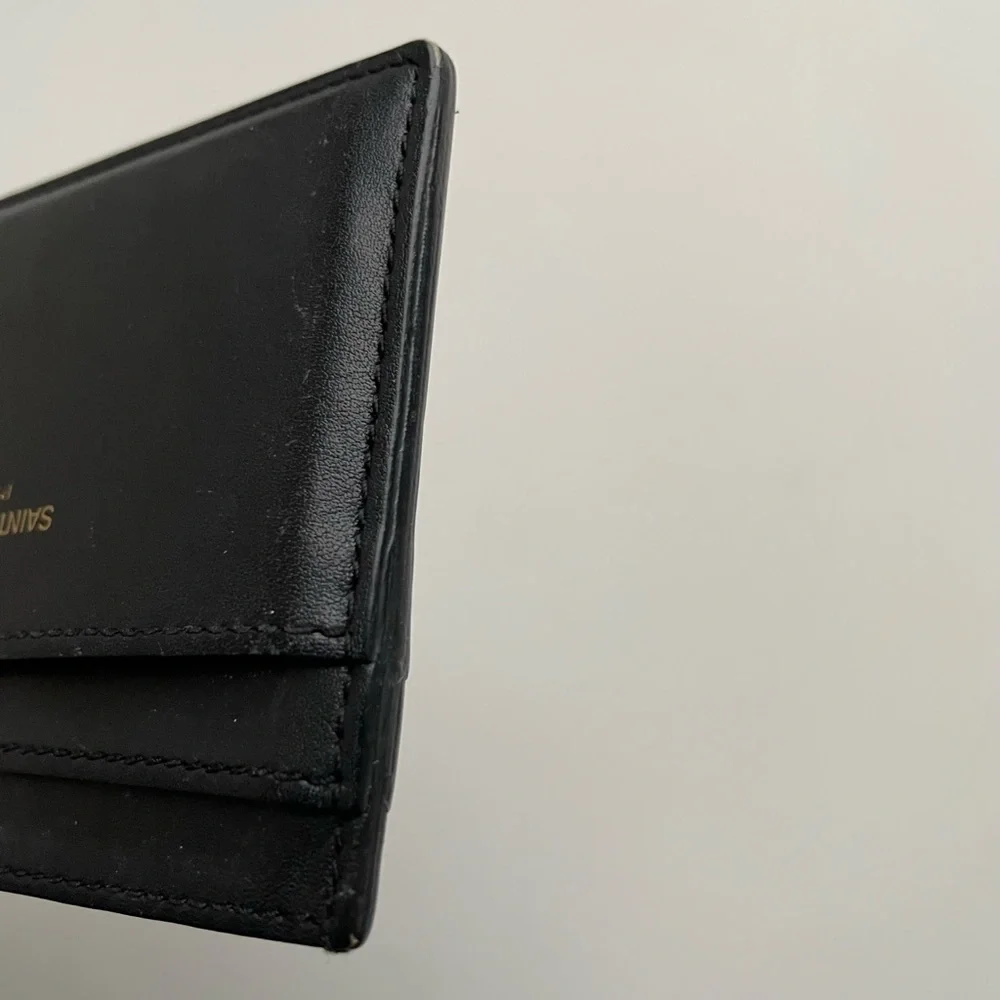 YSL Yves Saint Laurent Smooth Leather Black Gold Cardholder Wallet Pouch Purse - Picture 8 of 9